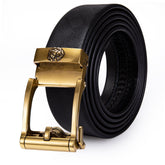 Men's Leather Ratchet Belt For With Dress Pant Golden Lion Metal Buckle 1 3/8",Trim to Fit